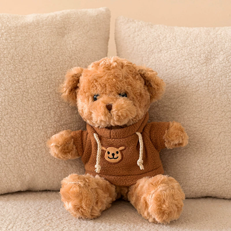 Brown Teddy Bear Plush with brown hoodie, inviting cuddles, SundayHue Plush Toys