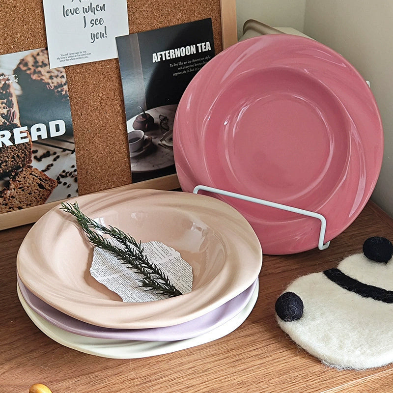 Nordic Pastel Glazed Ceramic Soup Plate