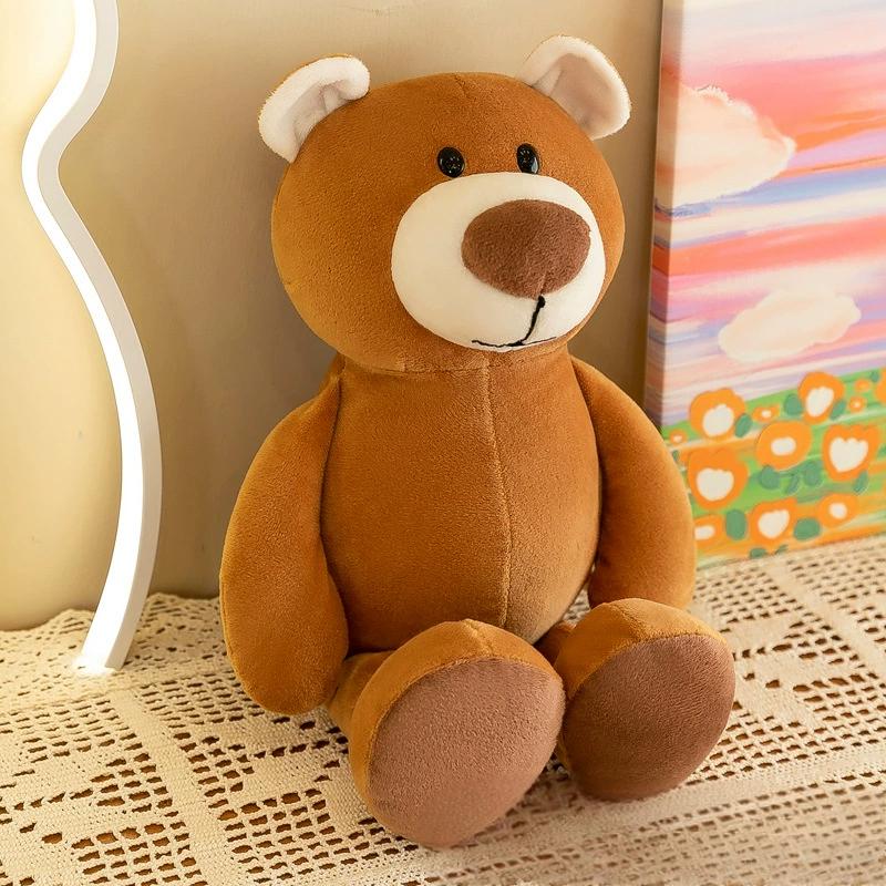 Brown bear plush toy relaxing on lace decor, exuding warmth and timeless Plush Toys comfort