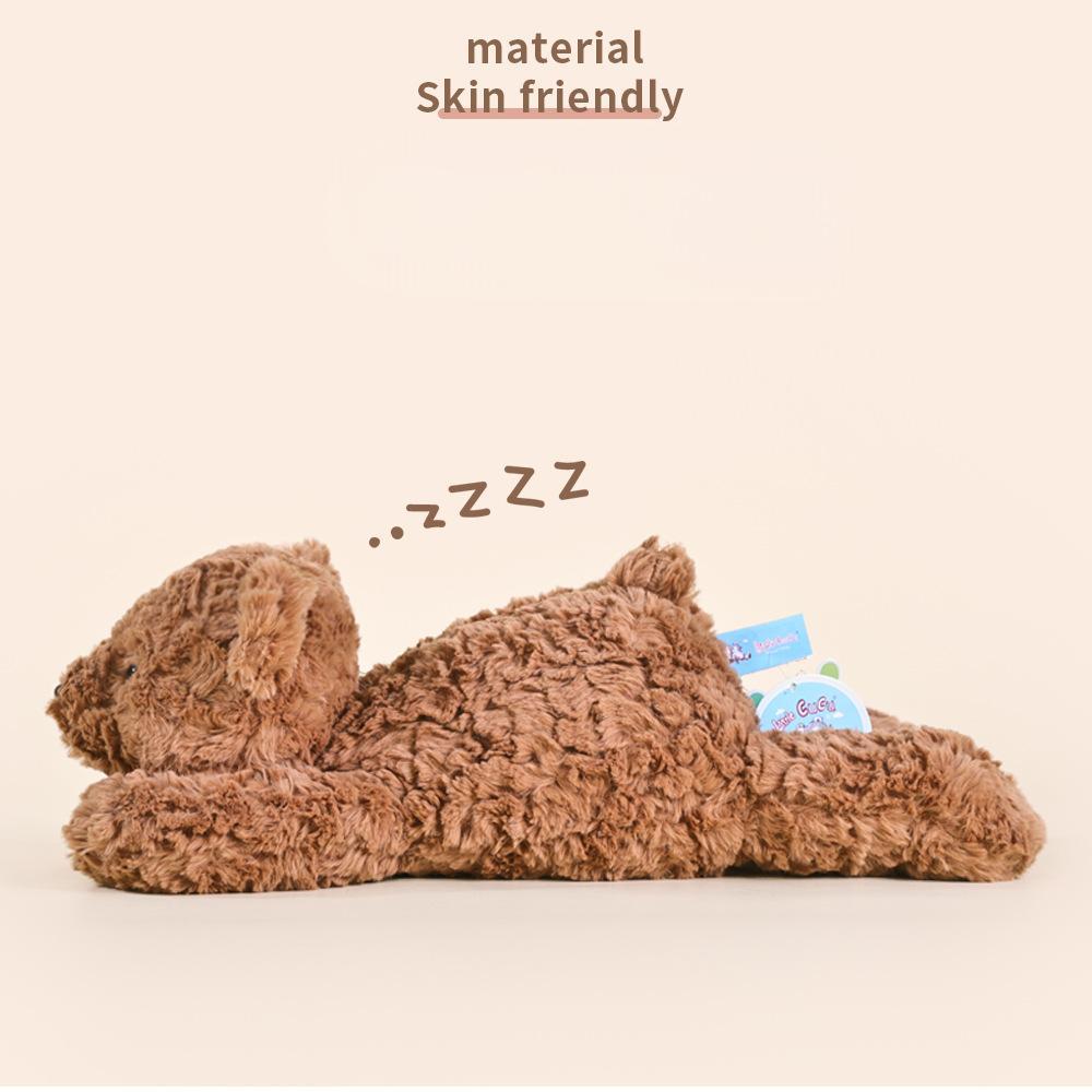  Brown teddy bear plush toy in sleep position, highlighting its skin-friendly material