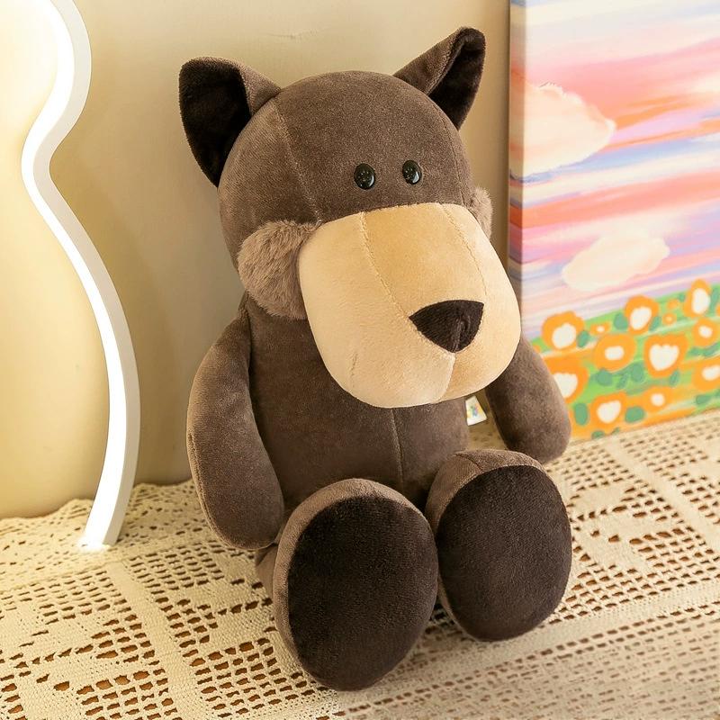 Brown wolf plush toy sitting tall, symbolizing strength, resilience, and gentle support found in Plush Toys