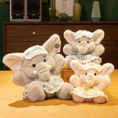 Group of Bruce Comfort Sitting Elephant Plush Toys in different sizes and colors, highlighting versatile companionship.