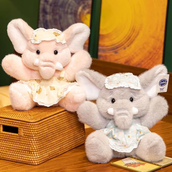 Gray and pink Bruce Comfort Sitting Elephant Plush Toys posed side by side, symbolizing gentle companionship.