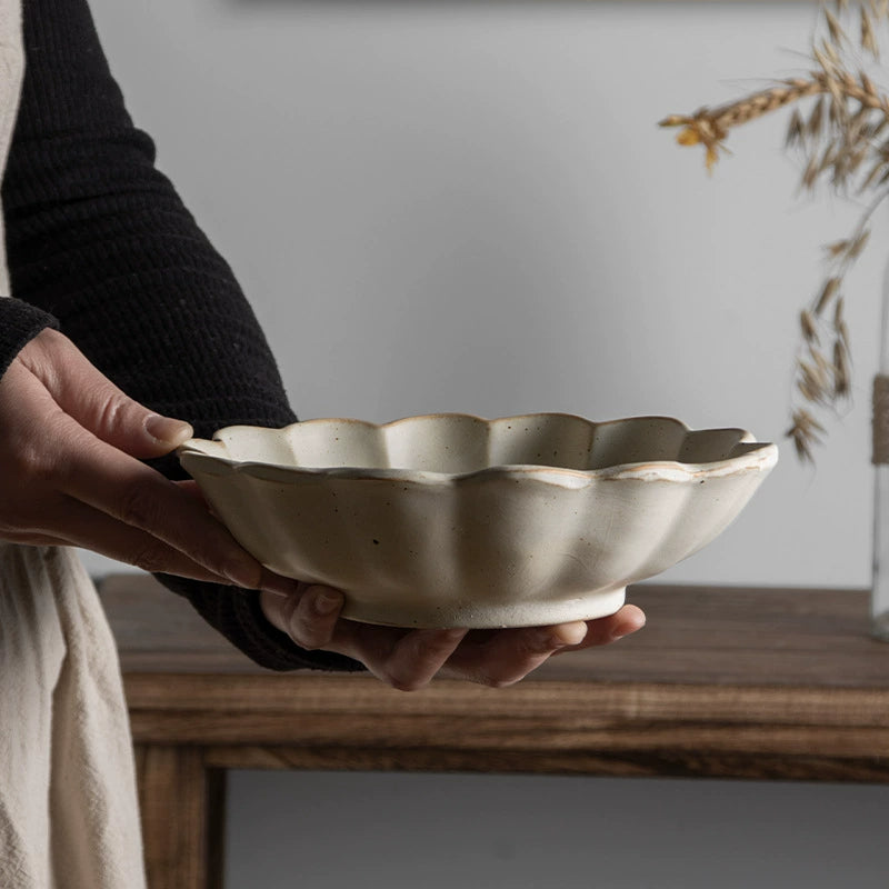 Vintage Lotus-Shaped Ceramic Salad Bowl