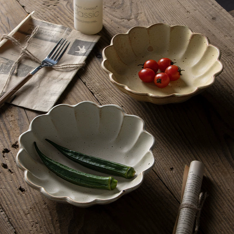 Vintage Lotus-Shaped Ceramic Salad Bowl