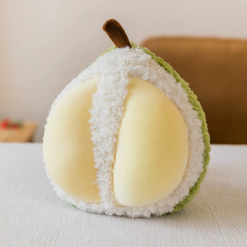 Sweet Durian plush toy with white, yellow, and green fabric, round and soft body