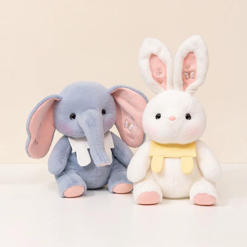 Elephant and bunny plush toys side by side, symbolizing friendship and comfort