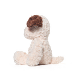Side view of Jack the Sad Puppy Plush displaying fluffy body and tail
