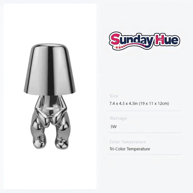 Silver Soulster Lamp standing calmly with gently folded hands, symbolizing silent companionship