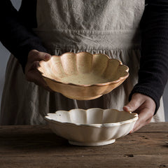 Vintage Lotus-Shaped Ceramic Salad Bowl