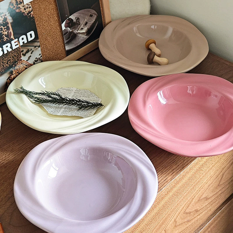 Nordic Pastel Glazed Ceramic Soup Plate