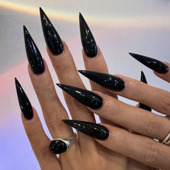 Long Stiletto Black Press-On Nails