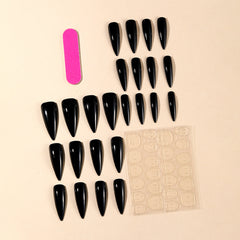 Long Stiletto Black Press-On Nails