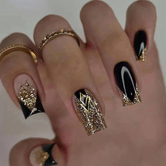 Black Gold Sweet Cool Medium-Long Press-On Nails