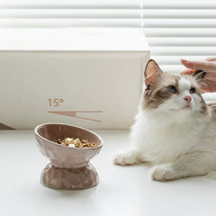 Ceramic Textured Elevated Cat Bowl