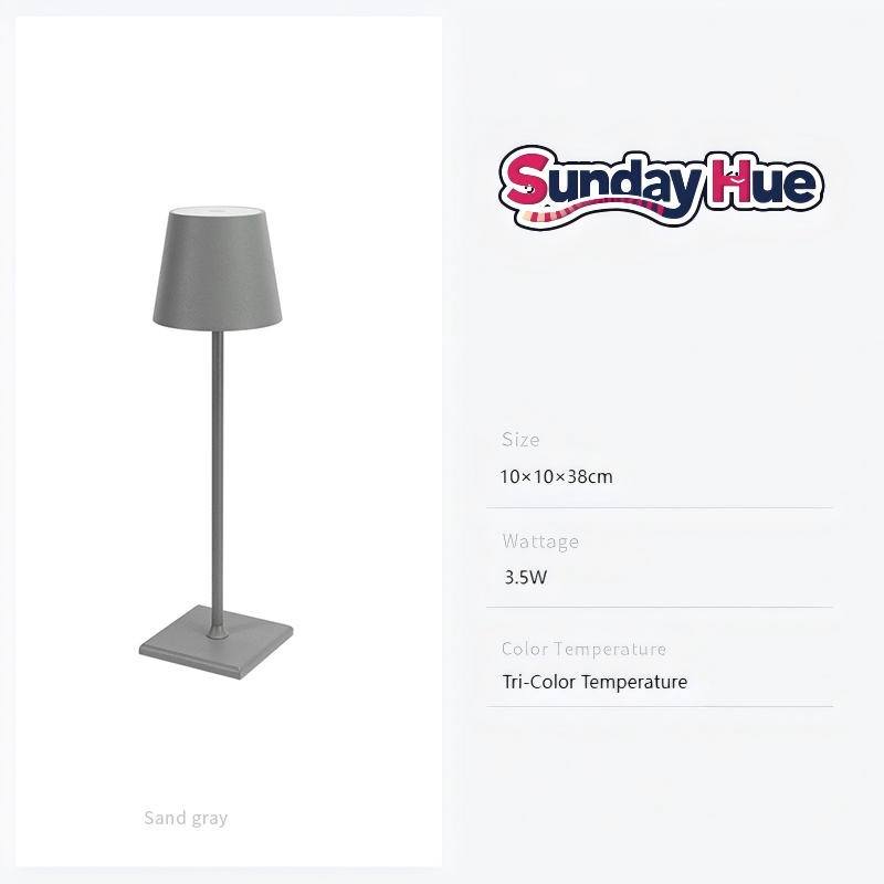 Minimalist sand gray desk lamp, perfect for modern spaces, with detailed lighting specs