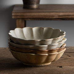 Vintage Lotus-Shaped Ceramic Salad Bowl