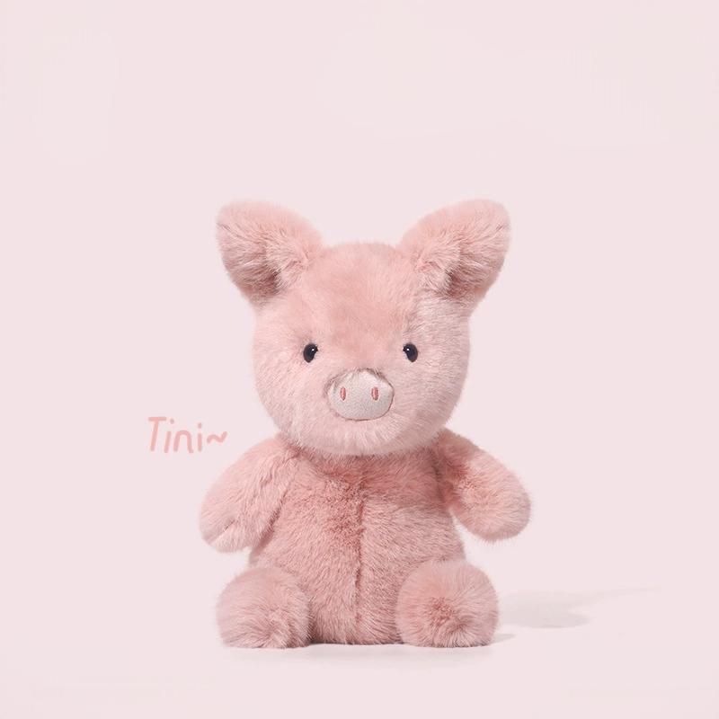 Pink pig plushie from Tiny Animal Series, round nose and lively expression