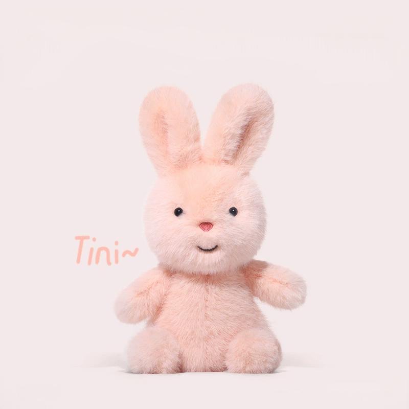 Light pink rabbit plushie from Tiny Animal Series, soft and uplifting