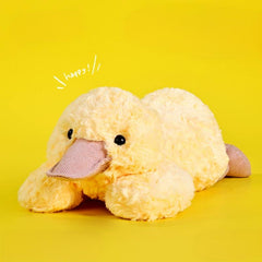Cheerful yellow duck plush toy with textured beak and soft body