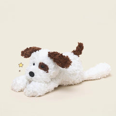  Puppy laying plush, white and brown, showcasing loyal expression and huggable softness