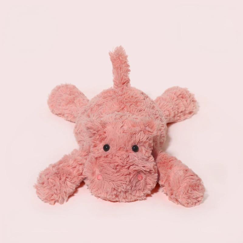 Front view of hippo laying plush in sweet pink, crafted for tender emotional support