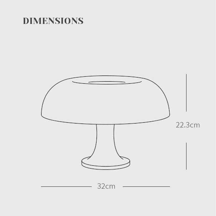 A clear dimensional diagram of the Mushroom Desk Lamp, detailing its minimalist structure with a width of 32 cm and a height of 22.3 cm.