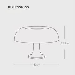 A clear dimensional diagram of the Mushroom Desk Lamp, detailing its minimalist structure with a width of 32 cm and a height of 22.3 cm.