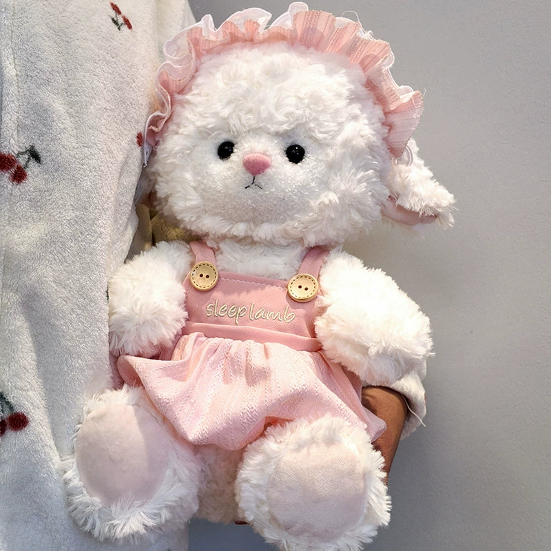 Princess Lamb Plush dressed in adorable pink skirt and ruffled hat