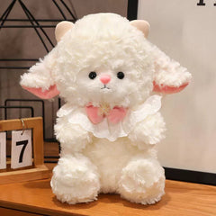 Princess Lamb Plush Toy standing on desk, showing its adorable face