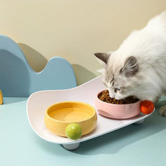 Cat using Sugar Bean Ceramic Cat Bowl in daily mealtime