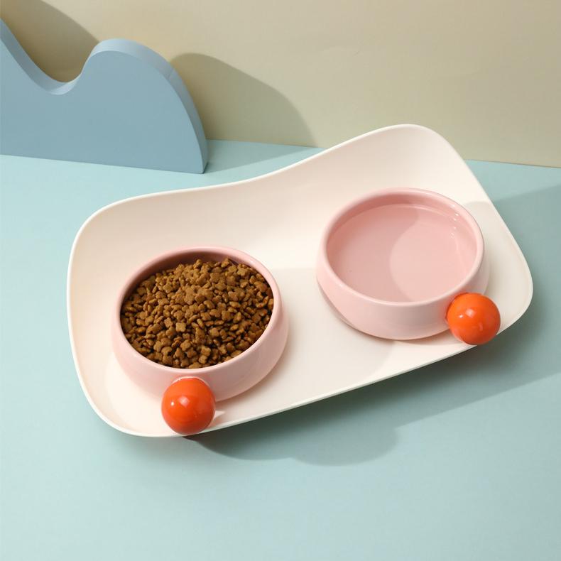 Sugar Bean Ceramic Cat Bowl in double pink, one water and one food bowl