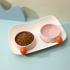 Sugar Bean Ceramic Cat Bowl in double pink, one water and one food bowl