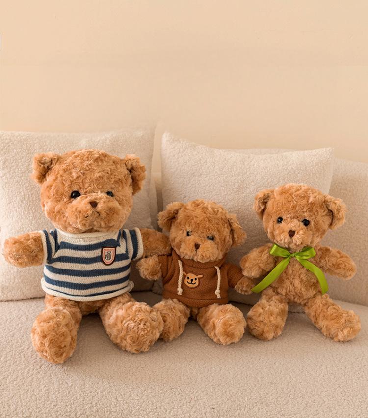 Three brown Teddy Bear Plush arrayed together on a couch, shared joy, SundayHue Plush Toys