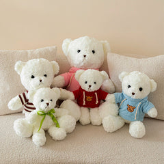 Group of white Teddy Bear Plush in assorted outfits, symbolizing togetherness, SundayHue Plush Toys