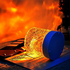 Water ripple aurora light displayed horizontally with a textured golden glow, set beside a clapperboard and dark ambiance.